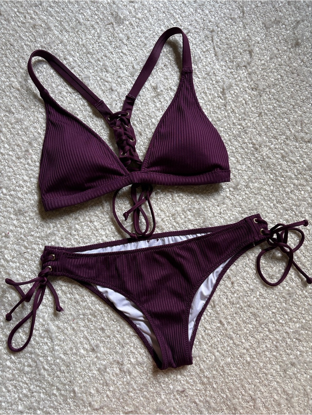 🥀 VICTORIAS SECRET PINK WOMENS SIZE SMALL PLUM RIBBED BIKINI SET